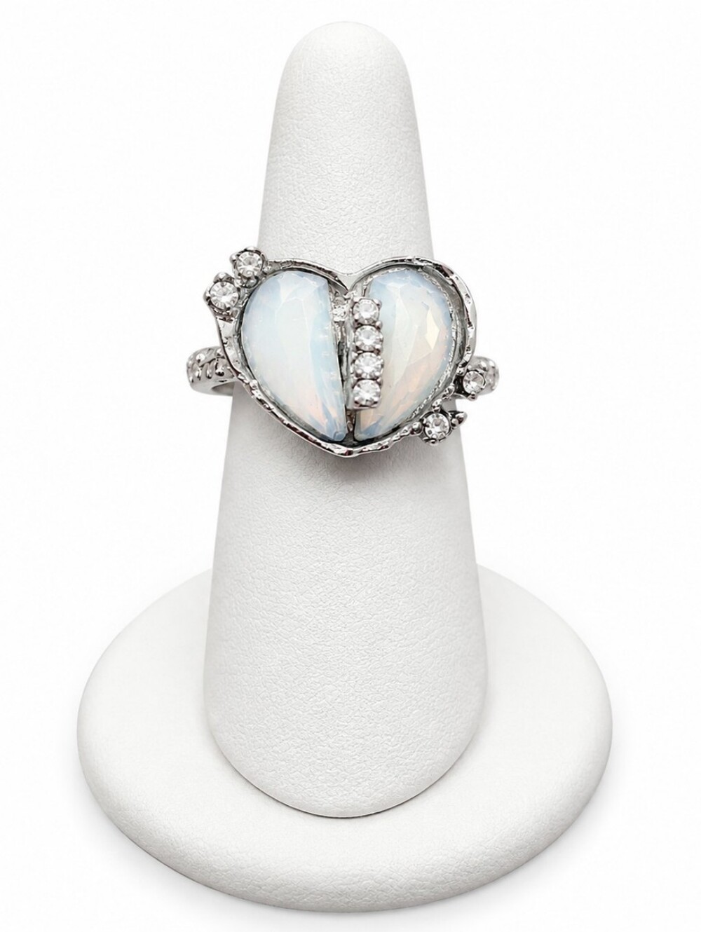 Coquette Fairycore Unique Opal Heart Halo Ring Iridescent White Metal Ring
